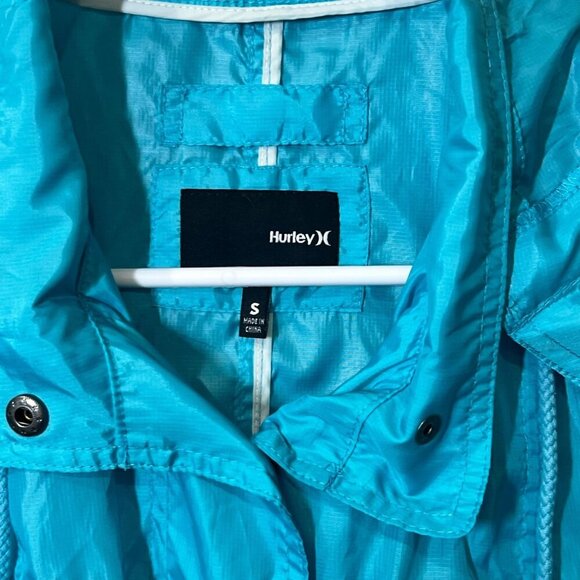 Hurley Womens Lightweight Turquoise Hooded Rain Jacket Sizee small - Picture 2 of 4